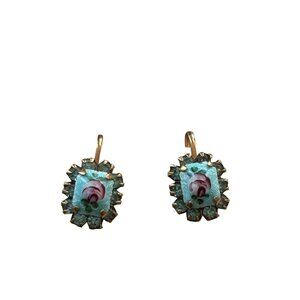 Vintage Screw Back Earrings With Floral Enamel Design & Gold-Tone Accents
